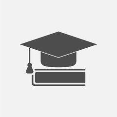 Book graduation cap isolated on white background. Vector illustration.