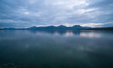 Fototapeta premium View of the fjord from Tromso on the island of Tromsoja at dusk, Norway