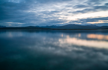 Fototapeta premium View of the fjord from Tromso on the island of Tromsoja at dusk, Norway