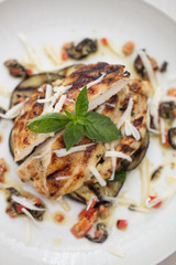 italian styled chicken on white background