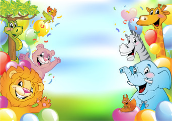 Obraz na płótnie Canvas Cartoon cheerful animals, holiday background
