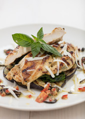 italian styled chicken on white background