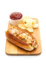 homemade lobster roll with potato chips