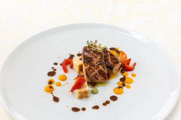 Exquisite food. Dish. Restaurant. Menu. Order. Exquisite dish, creative restaurant meal concept, haute couture food.