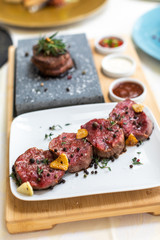 Exquisite food. Dish. Restaurant. Menu. Order. Exquisite dish, creative restaurant meal concept, haute couture food.
