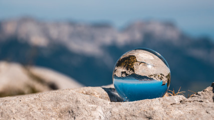 Crystal ball alpine landscape shot at the Kehlsteinhaus - Berchtesgaden - Bavaria - Germany
