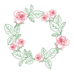 Floral wreath with red roses.