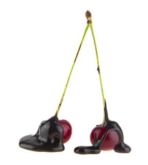 cherry in chocolate isolated on white background