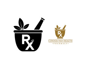 Natural Herbal Ingredients RX in the Pot Sign Symbol Icon Pharmacy Logo Vector