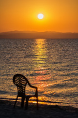Fototapeta premium Early morning , dramatic sunrise over sea and mountain. Photographed in Asprovalta, Greece.