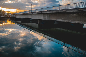 Beautiful sunset with reflections near Plattling - Isar - Bavaria - Germany