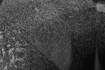 Frost on car glass in black and white.