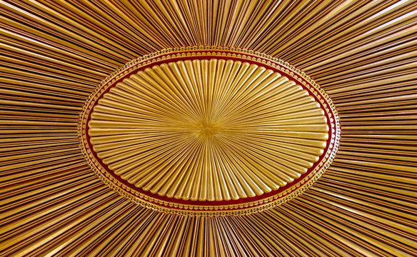 Decorated Golden Wooden Ceiling With Design Based On The Old Flag Of The Ottoman Empire	