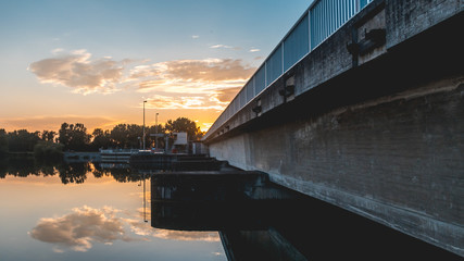 Beautiful sunset with reflections near Plattling - Isar - Bavaria - Germany