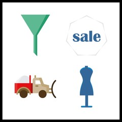 4 traffic icon. Vector illustration traffic set. snowplow and shopping tolls icons for traffic works