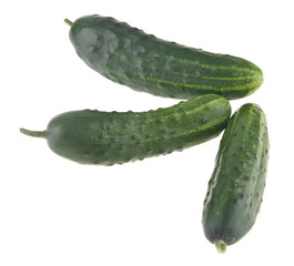 green, fresh, juicy cucumbers isolated on white background