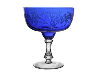 big crystal bowl from blue glass isolated on a white background