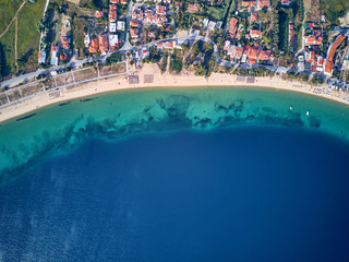 Fototapeta na wymiar Beautiful beach top aerial view drone shot