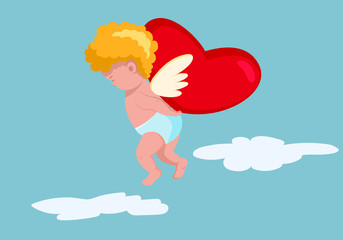 Valentine Day Amour Love Cupid flying with heart 