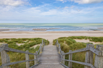 Fototapeta na wymiar Stairs to the North Sea beach at Blankenberge, Belgium