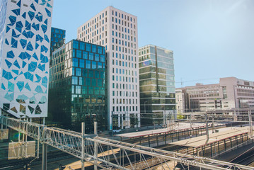 Obraz premium beautiful city view at modern buildings and railway station at Barcode district, Oslo