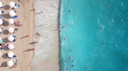 Aerial drone photo of tropical caribbean bay with white sand beach and beautiful turquoise and...