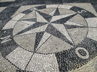 historic compass on a pavement on Madeira Island,Portugal