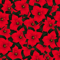 Red Poinsettia Seamless Christmas Background.