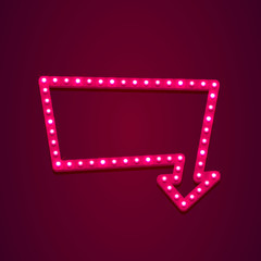 Neon sign with text open arrow, entrance is available. Vector illustration