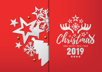 merry christmas and happy new year 2019 vector design