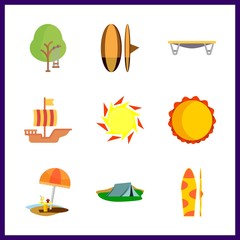 9 sunset icon. Vector illustration sunset set. sun and camp afternoon icons for sunset works