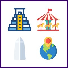 4 attraction icon. Vector illustration attraction set. destination and pyramid icons for attraction works