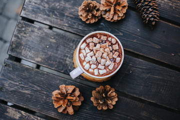 Aroma coffee cup with roasted beans on vintage old background