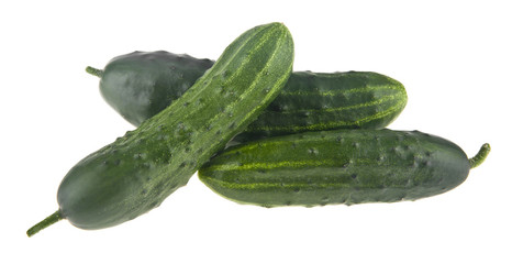 green fresh cucumbers isolated on white background. As an element of packaging design