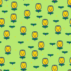 Yellow tulip on green background seamless pattern textile