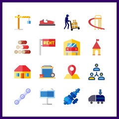 16 structure icon. Vector illustration structure set. roof and distribution icons for structure works