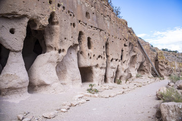 Puye Cliff Dwellings are runes where ancient pueblo people, called Anasazi, lived who are ancestors of the modern day Santa Clara people, New Mexico, USA
