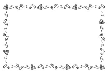 防寒具のフレーム　手描き　白黒