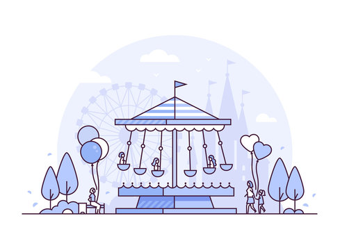 recommend clip art: Carousel - thin line design style vector illustration