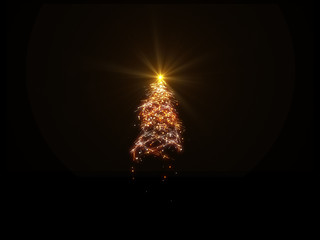 Christmas tree magic lights on black background for overlay.