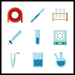 9 medicine icon. Vector illustration medicine set. beaker and laboratory icons for medicine works