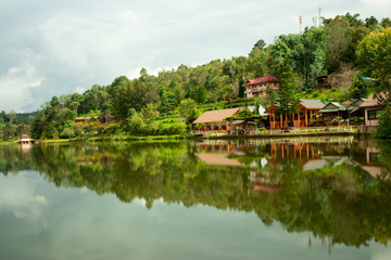 Fototapeta na wymiar rukthai village the most favourite place for tourist visit at Mae Hong Son Province, north of Thailand.