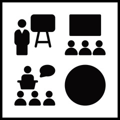 discussion icon. lecture and stats vector icons in discussion set. Use this illustration for discussion works.