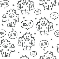 Cute monsters doodles seamless pattern