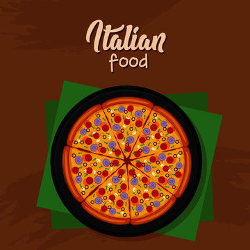 Illustration of mouth watering pizza with background.