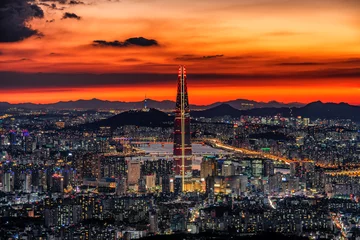 Gordijnen nachtzicht van de stad Seoul, Zuid-Korea © sayan
