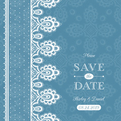 Fototapeta na wymiar Wedding card or invitation template with a filigree lace floral pattern