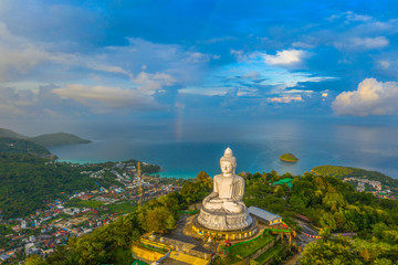areial view amazing rainbow cover Phuket big Buddha..Phuket Big Buddha is one of the island most important and revered landmarks on the island.