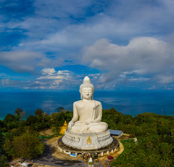 areial view white cloud in blue sky at Phuket big Buddha. .Phuket Big Buddha is one of the island most important and revered landmarks on the island.