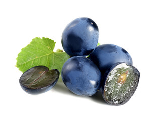 Ripe sweet grapes on white background